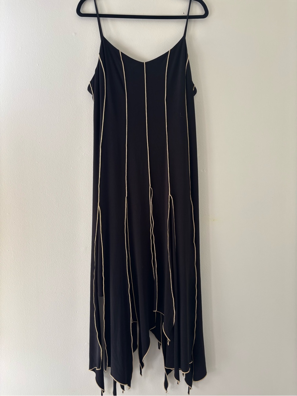 Joseph Ribkoff Black Slip Assymetrical Dress with Cream Vertical Layers